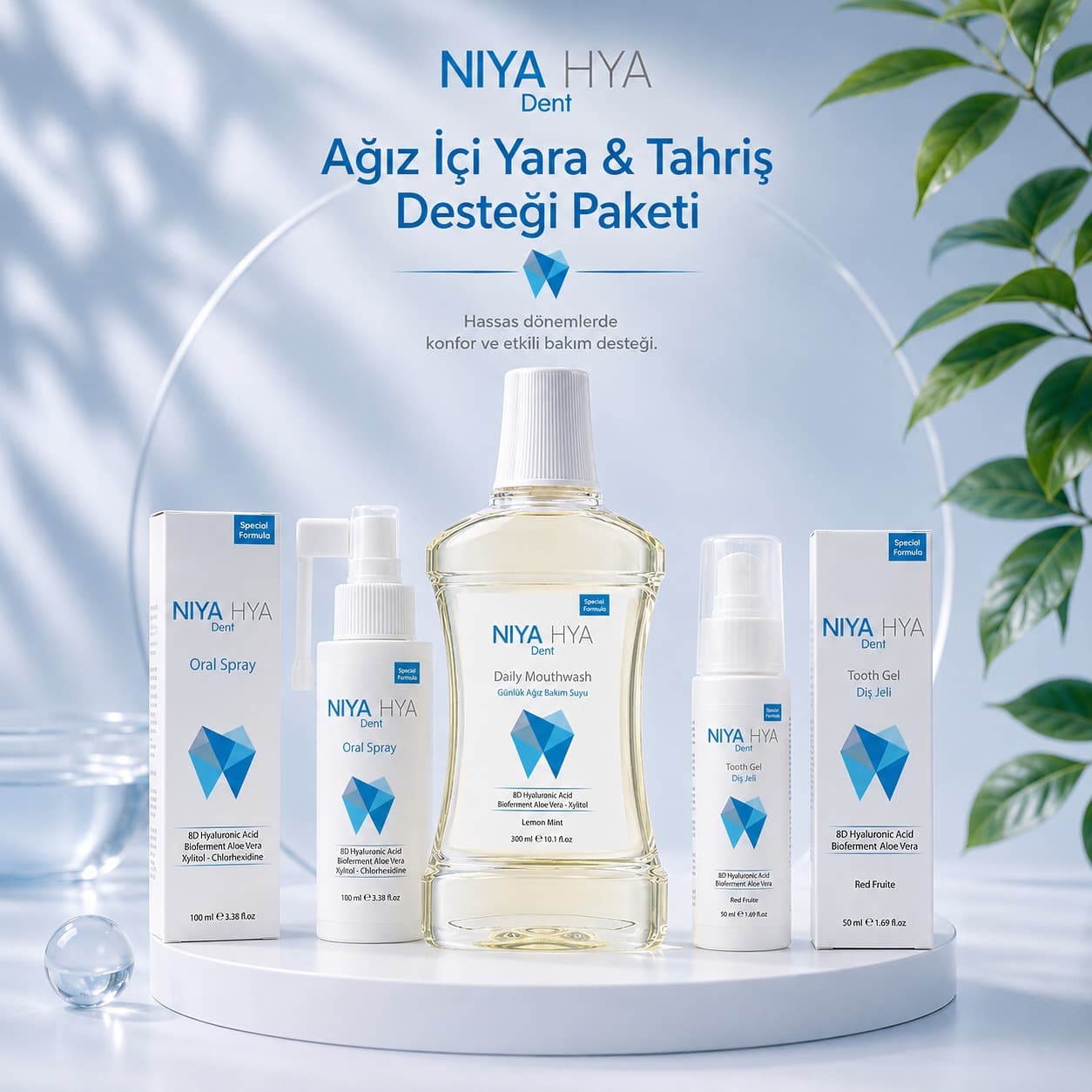NIYA HYA Dent Ağız İçi Yara ve Tahriş Bakım Paketi, Tooth Gel, Oral Spray ve Daily Mouthwash