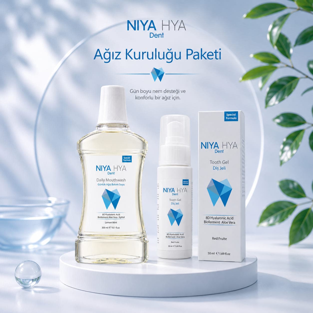NIYA HYA Dent Ağız Kuruluğu Paketi, Daily Mouthwash ve Tooth Gel