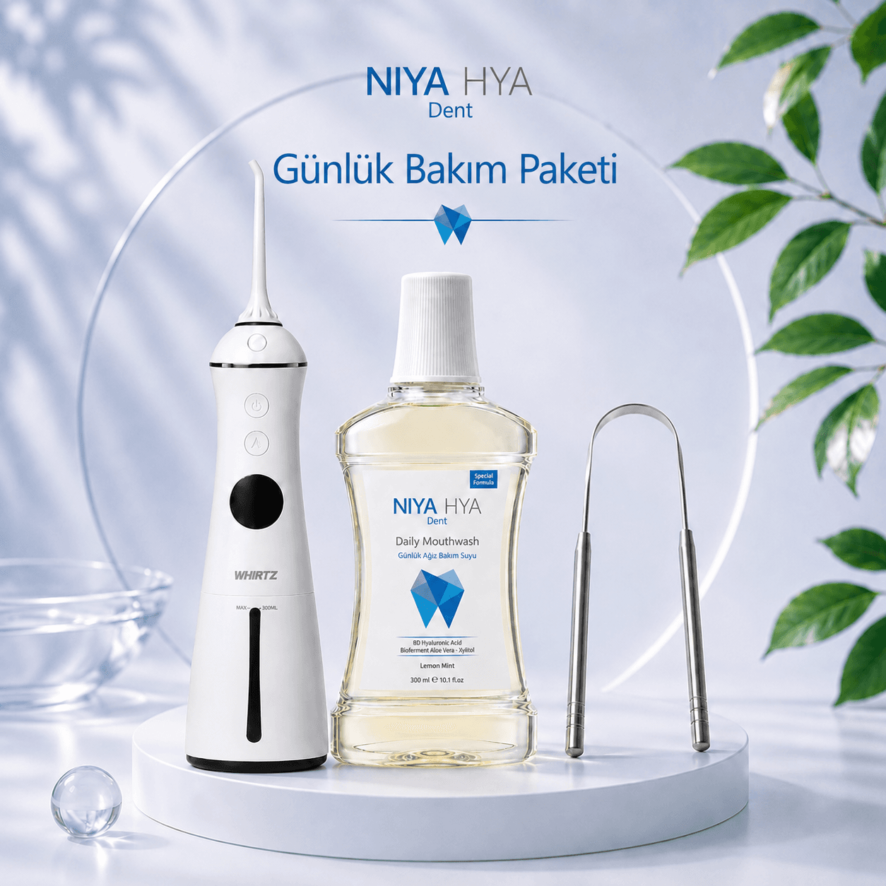 NIYA HYA Dent Günlük Bakım Paketi, Dil Temizleyici, Ağız Duşu ve Daily Mouthwash
