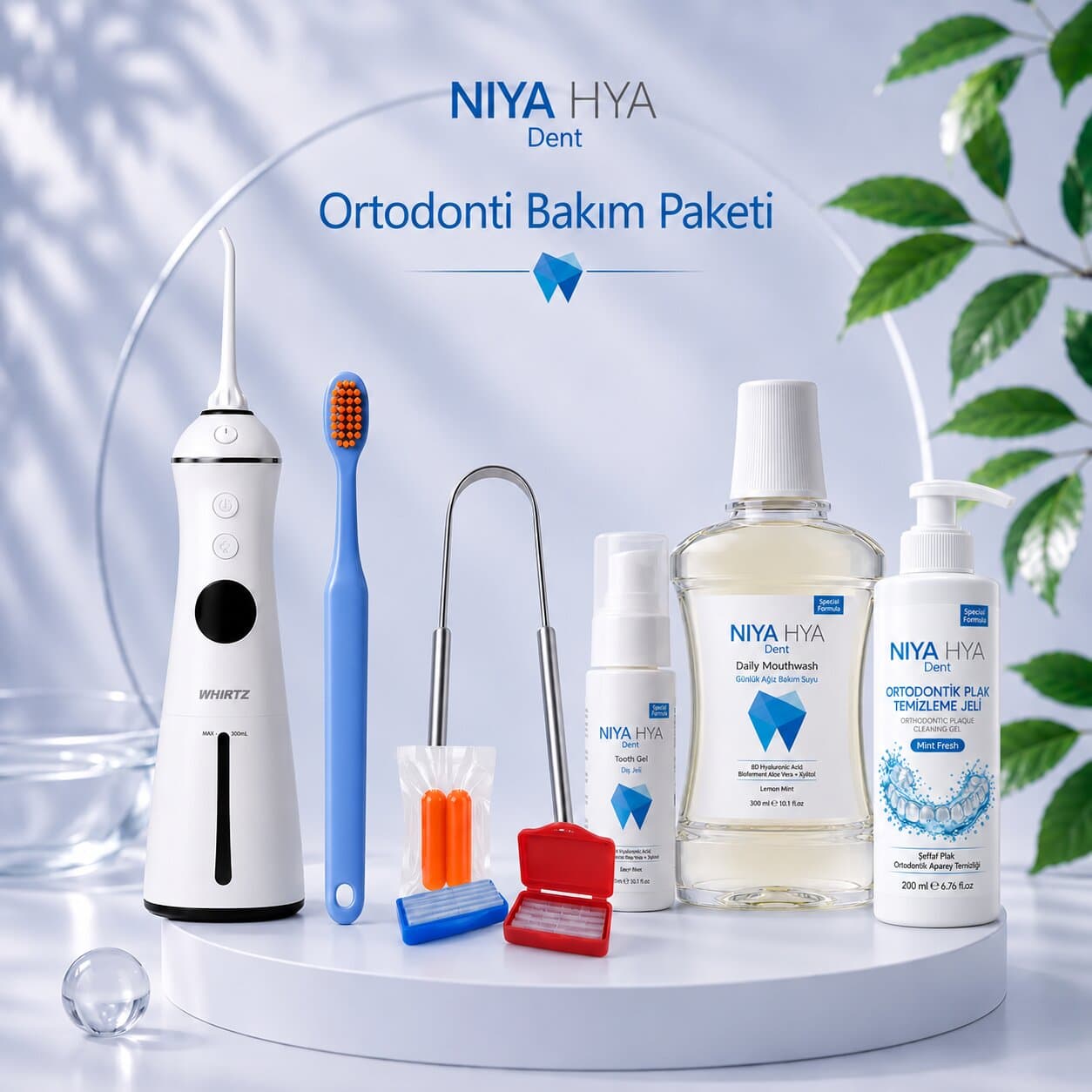 NIYA HYA Dent Ortodonti Paketi, ortodontik bakım için sekiz tamamlayıcı ürün
