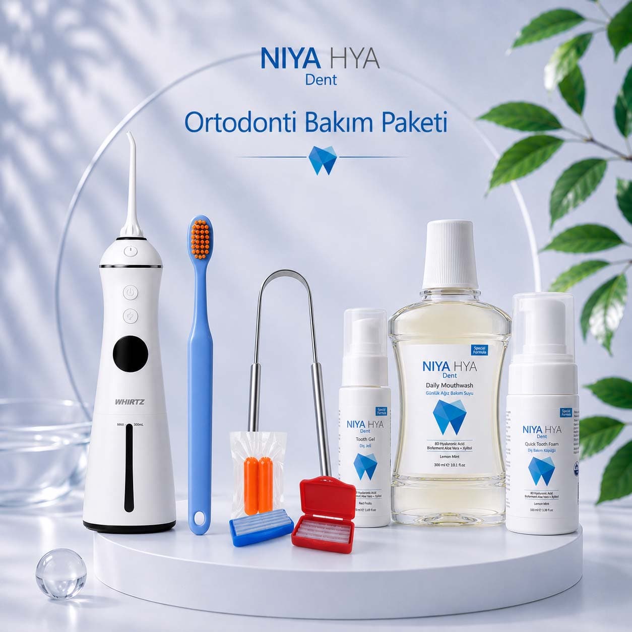 NIYA HYA Dent Ortodonti Paketi, ortodontik bakım için sekiz tamamlayıcı ürün