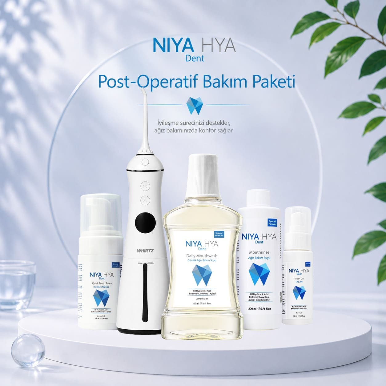NIYA HYA Dent Post-Operatif Bakım Paketi, Daily Mouthwash, Mouthrinse, Tooth Gel, Quick Tooth Foam, Ağız Duşu ve Dil Temizleyici